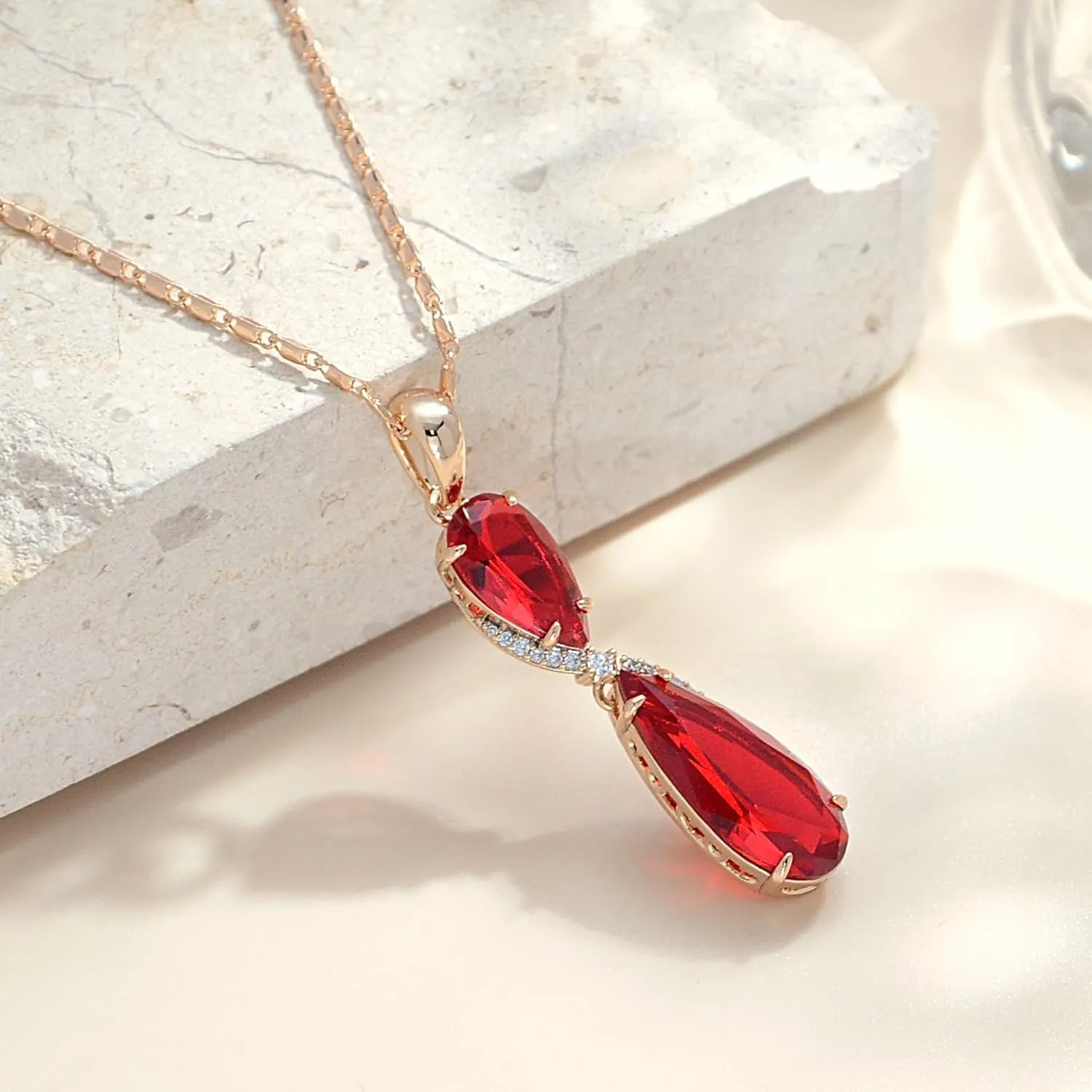 Blue/Green/Red/Purple/White Teardrop Cubic Zirconia Gamstone Pendant Necklace for Women for Gift