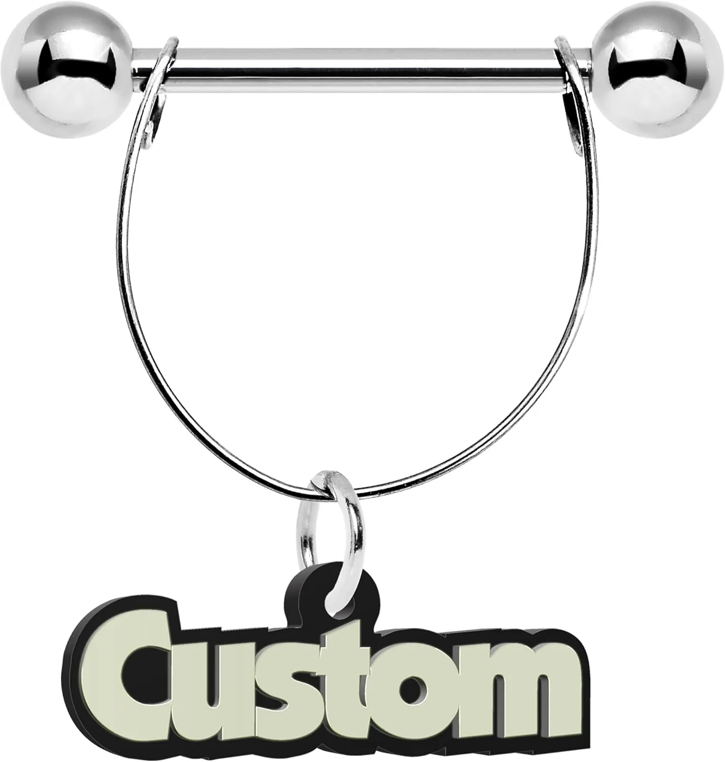Body Cand Custom Steel Glow Personalized Name Dangle Nipple Ring Set of 2 14 Gauge 5/8"