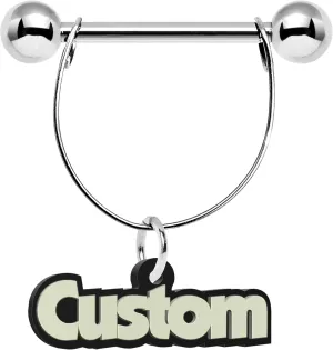 Body Cand Custom Steel Glow Personalized Name Dangle Nipple Ring Set of 2 14 Gauge 5/8"