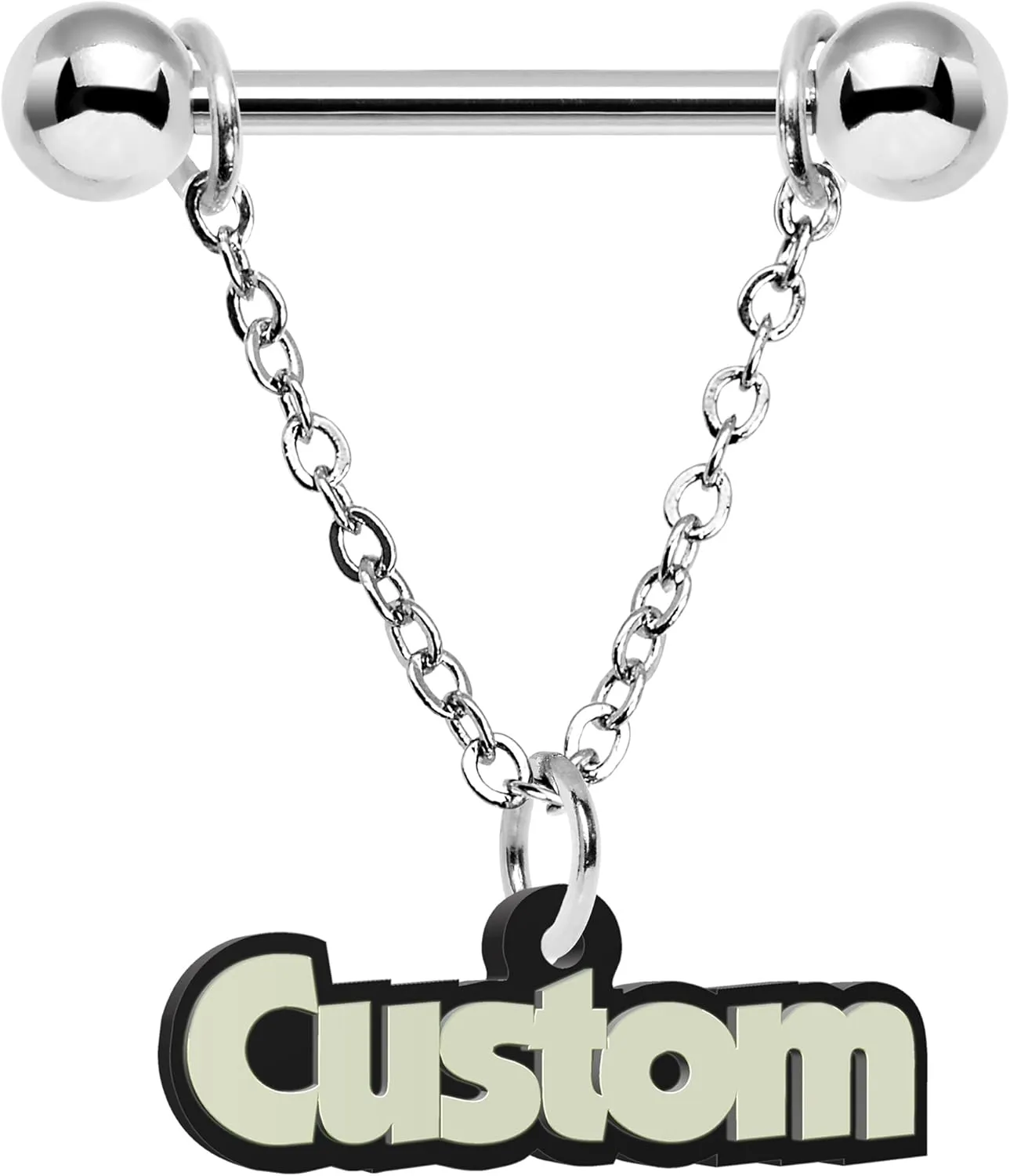Body Candy Custom Steel Glow Chain Personalized Name Dangle Nipple Ring Set of 2 14 Gauge 5/8"