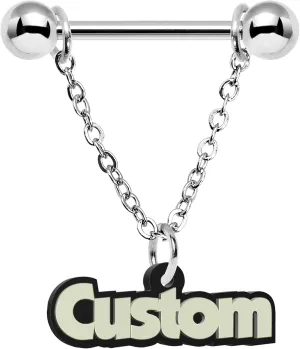 Body Candy Custom Steel Glow Chain Personalized Name Dangle Nipple Ring Set of 2 14 Gauge 5/8"