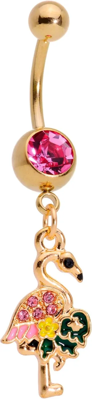Body Candy Womens 316L Steel Navel Ring Piercing Florida Pink Flamingo Bird Dangle Belly Button Ring
