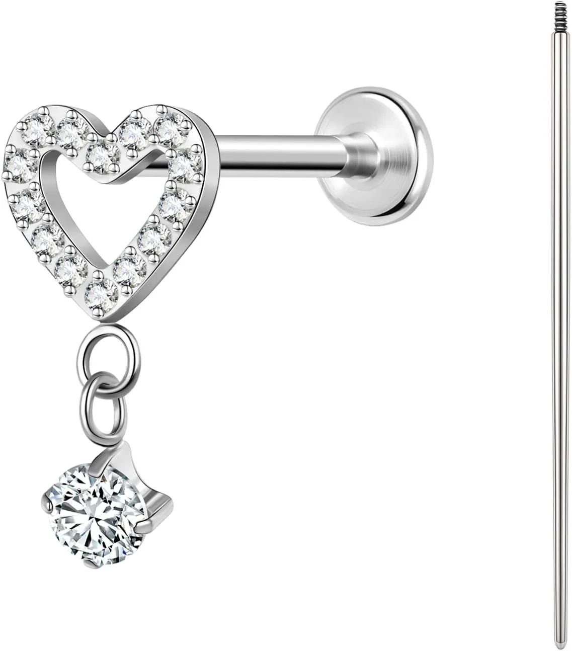 BodyAce F136 Titanium Body Piercing Studs, 16G Flat Back Cartilage Earring Studs with Piercing Taper, Internally Threaded Labret Lip Ring Conch Tragus Stud