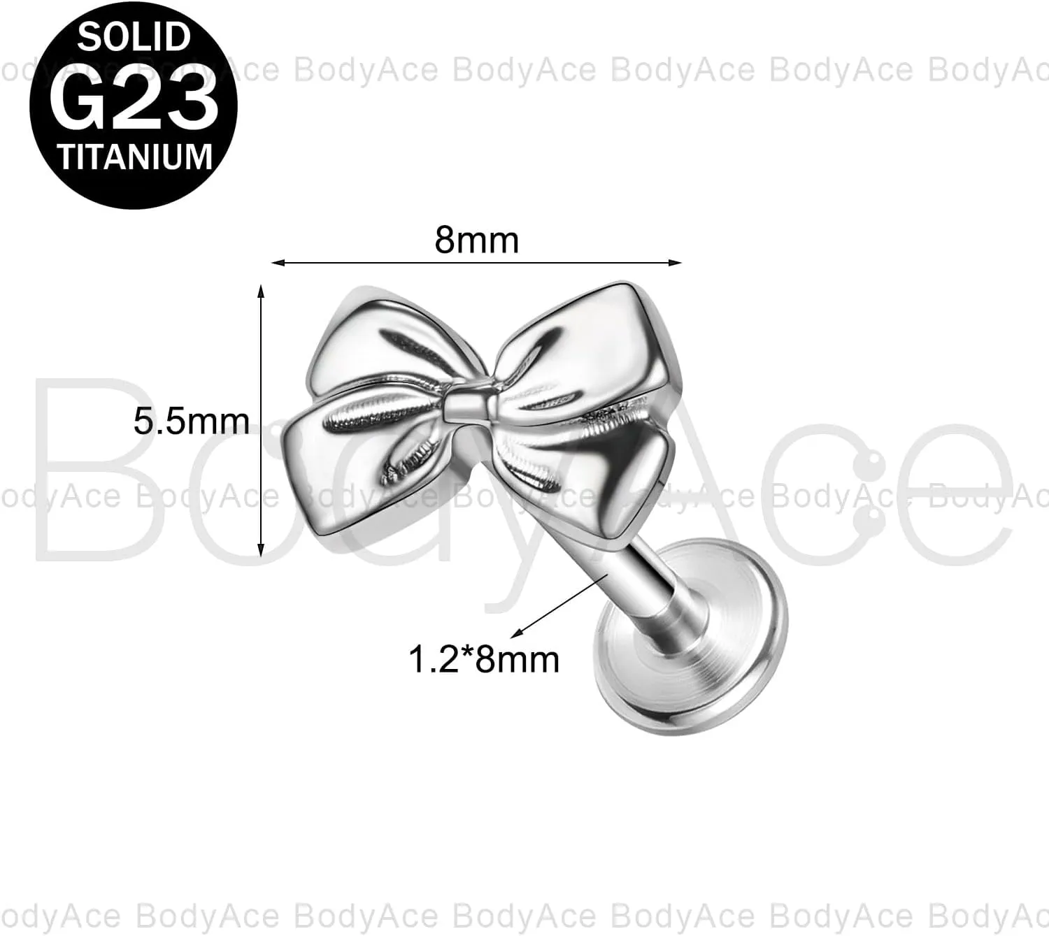 BodyAce F136 Titanium Body Piercing Studs, 16G Flat Back Cartilage Earring Studs with Piercing Taper, Internally Threaded Labret Lip Ring Conch Tragus Stud