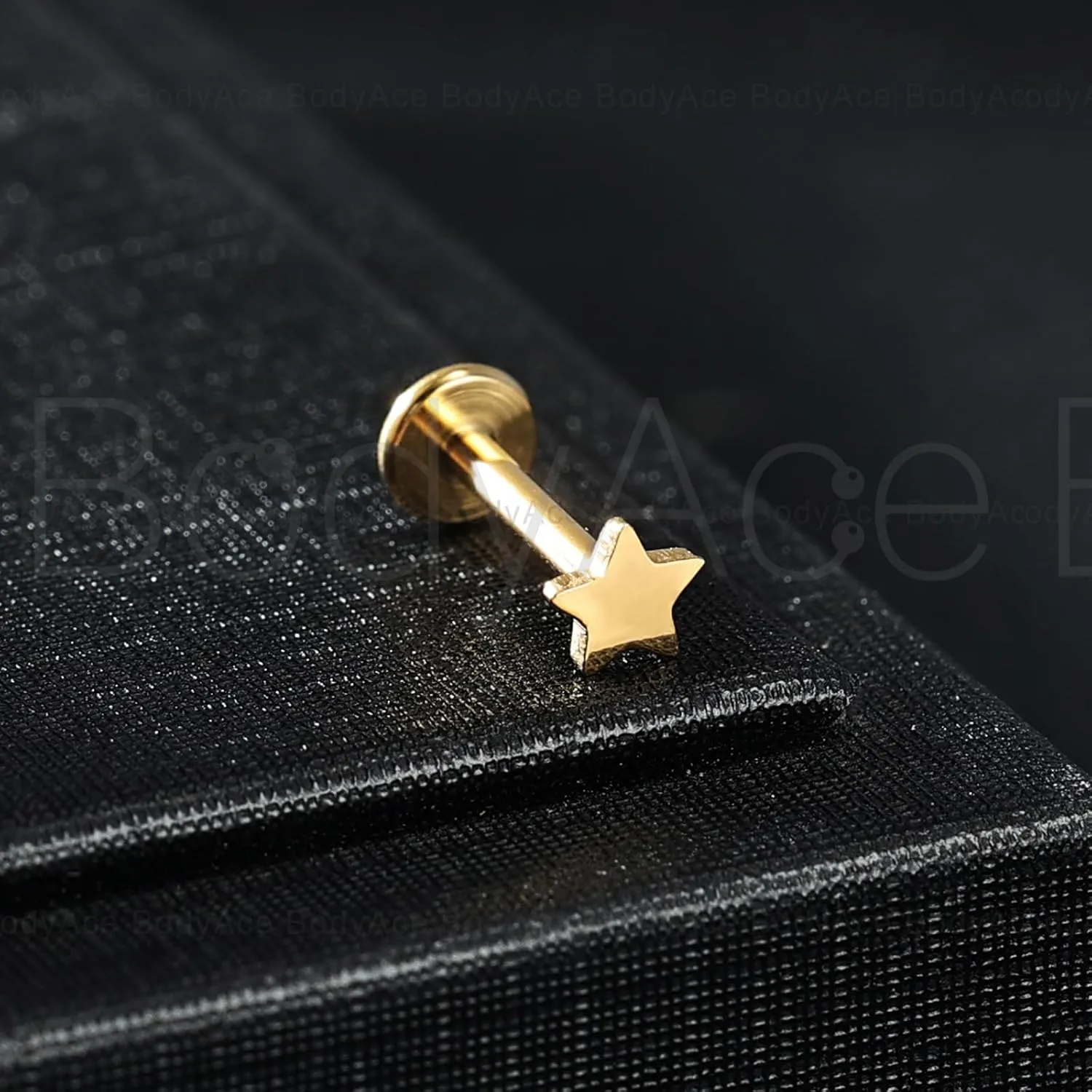 BodyAce Gold F136 Titanium Body Piercing Studs, Internally Threaded Flat Back Cartilage Earring Studs with Piercing Taper, 16G Labret Lip Ring Conch Tragus Stud