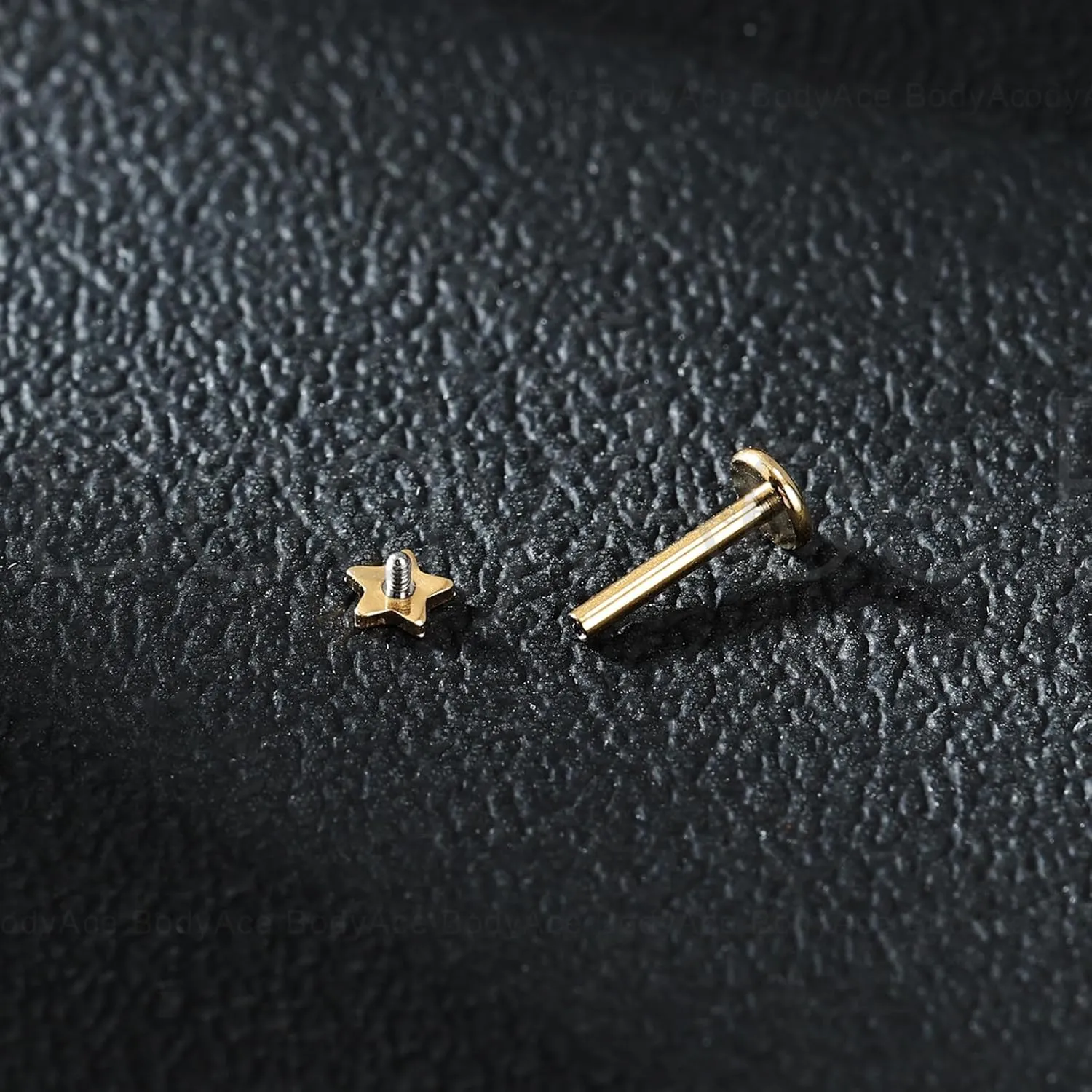 BodyAce Gold F136 Titanium Body Piercing Studs, Internally Threaded Flat Back Cartilage Earring Studs with Piercing Taper, 16G Labret Lip Ring Conch Tragus Stud