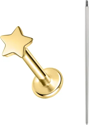 BodyAce Gold F136 Titanium Body Piercing Studs, Internally Threaded Flat Back Cartilage Earring Studs with Piercing Taper, 16G Labret Lip Ring Conch Tragus Stud