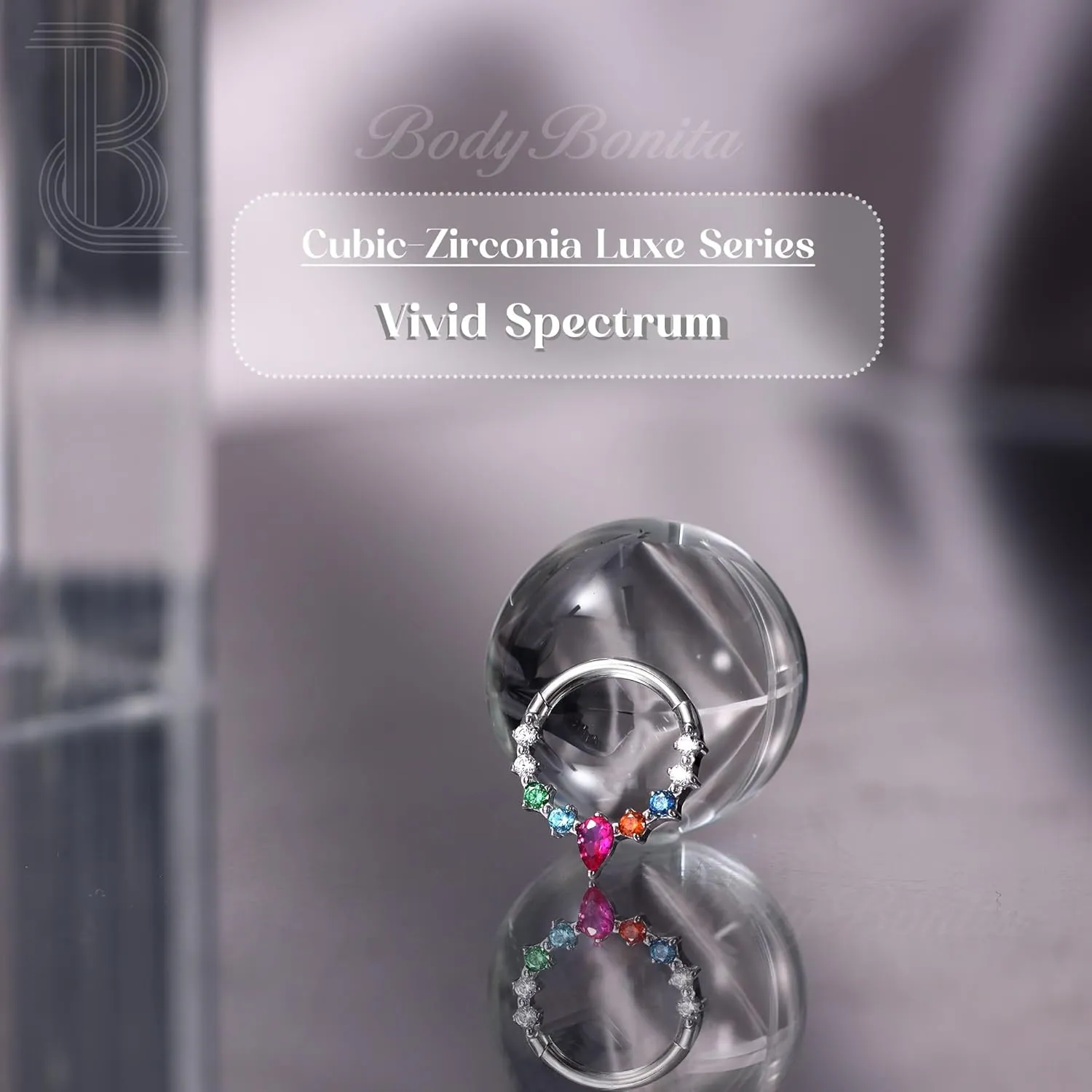 BodyBonita 16G Septum Rings Jewelry - Cubic Zirconia Luxe 316L Stainless Steel Hinged Nose Rings Hoops for Women Conch Piercing Jewelry Tragus Daith Helix Earring 14K Gold Plated/Silver 8 mm/10 mm