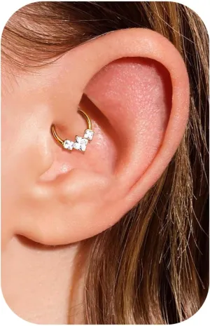 BodyBonita 16G Septum Rings Jewelry - Cubic Zirconia Luxe 316L Stainless Steel Hinged Nose Rings Hoops for Women Conch Piercing Jewelry Tragus Daith Helix Earring 14K Gold Plated/Silver 8 mm/10 mm