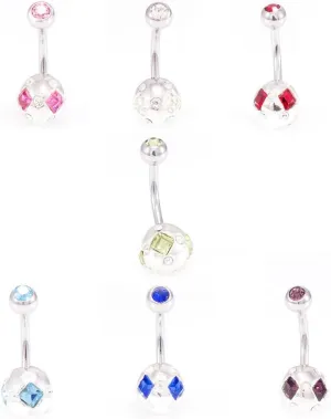 BodyJewelryOnline Belly Button Ring Package of 7 Navel Ring with Cubic Zirconia 14g