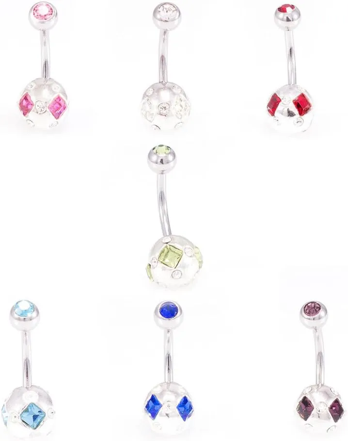BodyJewelryOnline Belly Button Ring Package of 7 Navel Ring with Cubic Zirconia 14g