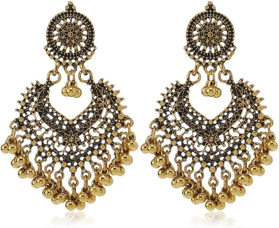 Bohemian Chandelier Earrings for Women Vintage Ball Tassel Statement Earrings Ethnic Style Jhumka Jewelry