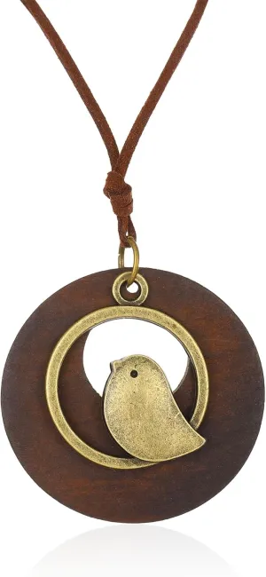 Bohemian Choker Necklace Long Cord Wooden Vintage Alloy Pendant Rope Sweater Necklace Jewelry