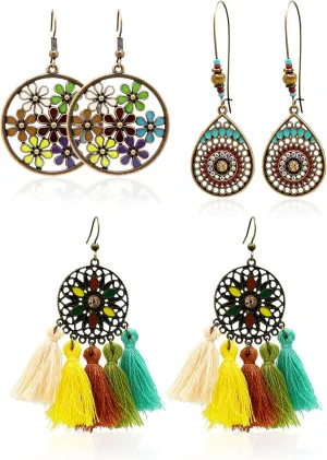 Bohemian Earrings for Women Colorful Vintage Boho Dangle Earrings Hippie earrings Gift for Women Summer Beach Jewelry (Style-C, Tassel)
