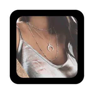 Bohemian Layered Moon Pendant Necklace Silver Crescent Choker Vintage Satellite Chain Necklace Jewelry for Women