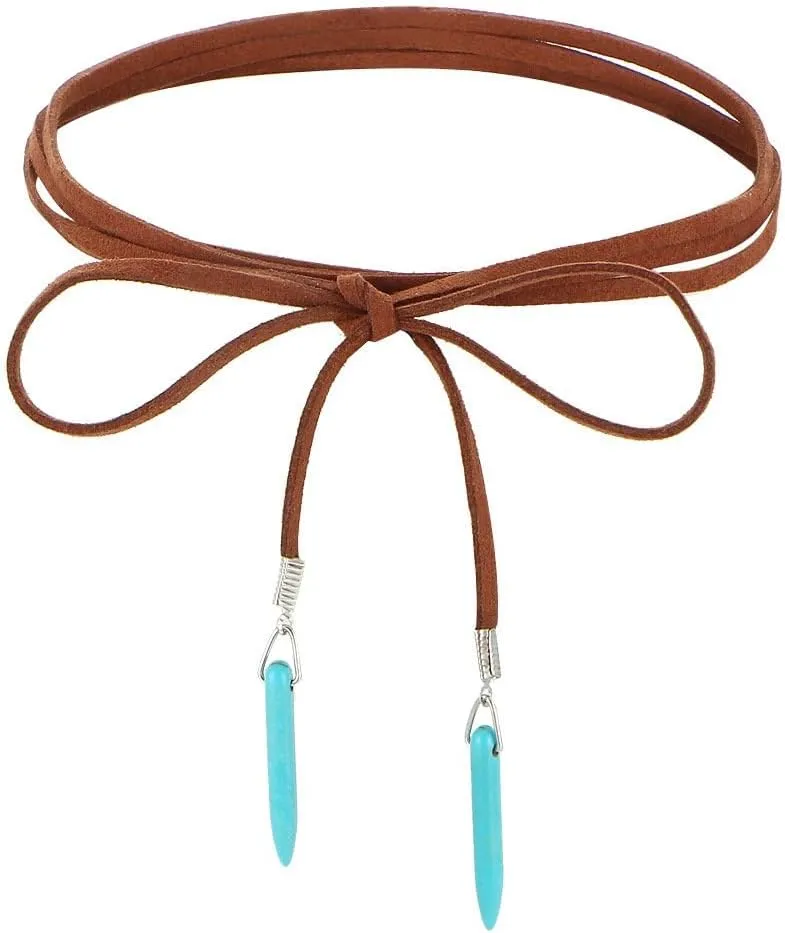 Bohemian Long Choker with Turquoise Pendant Sexy Rock Handmade Vintage Necklace Women Accessories