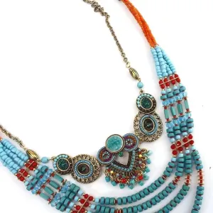 Bohemian Necklace, Zinc Alloy, Women's Beaded Necklace, Turquoise