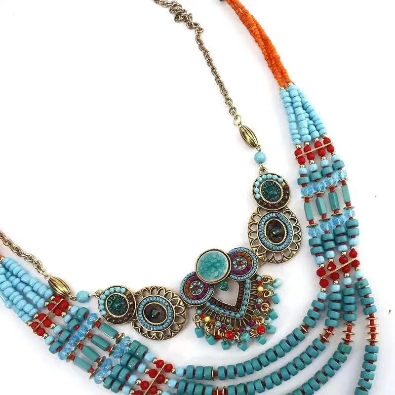 Bohemian Necklace, Zinc Alloy, Women's Beaded Necklace, Turquoise