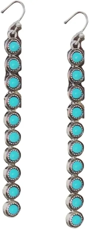 Bohemian Silver-Tone Faux Turquoise Hoop Natural Colorful Stone Drop Dangle Western Cowgirl Retro Statement Earrings Vintage Ethnic Jewelry for Women