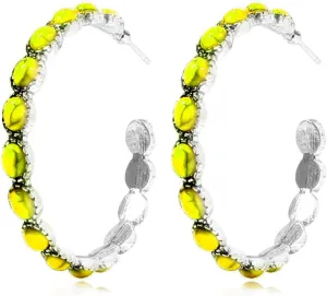 Bohemian Silver-Tone Faux Turquoise Hoop Natural Colorful Stone Drop Dangle Western Cowgirl Retro Statement Earrings Vintage Ethnic Jewelry for Women