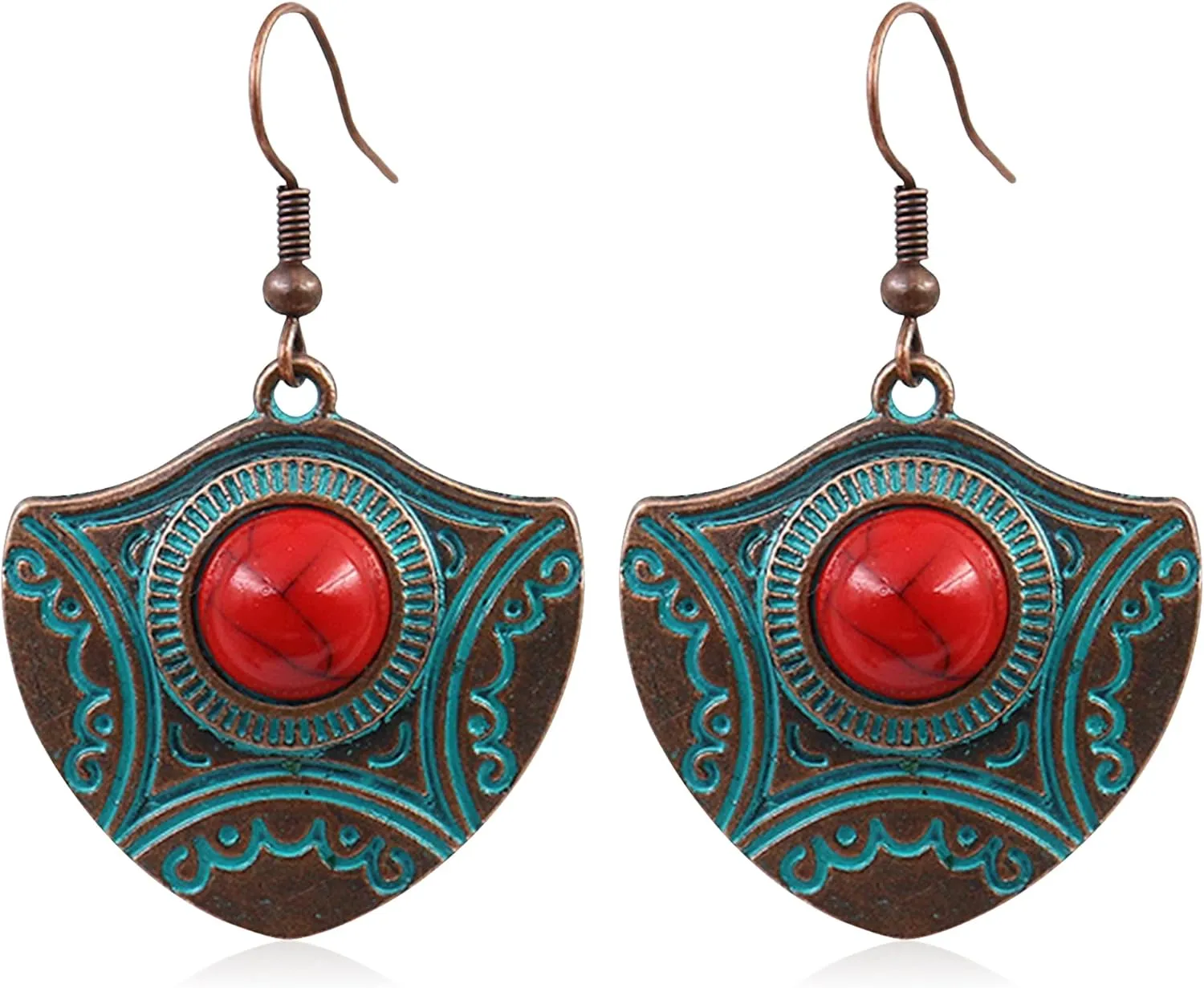 Bohemian Simulated Turquoise Drop Earrings for Women Vintage Tribal Ethnic Style Geometry Dangle Earrings for Women