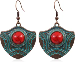 Bohemian Simulated Turquoise Drop Earrings for Women Vintage Tribal Ethnic Style Geometry Dangle Earrings for Women