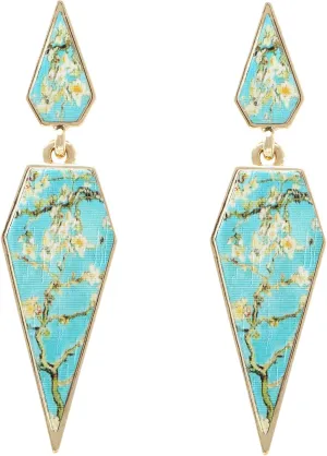 Bohemian Wood And Marble Effect Pentagon Shaped Drop Statement Earrings