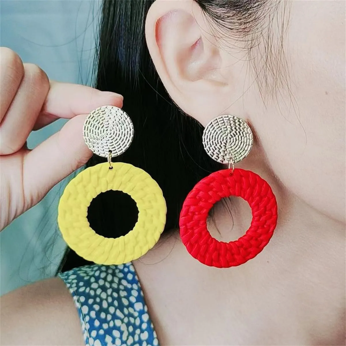 Boho Acrylic Geometric Round Braided Drop Dangle Earrings for Women