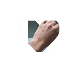Boho Bead Finger Ring Bracelet Silver Slave Bracelet Minimalist Hand Chain Bracelet Satellite Ring Wrist Bracelet Everyday Hand Chain Jewelry for Women and Girls