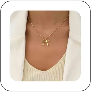 Boho Gold Cross Pendant Necklace Hollow Cross Choker Necklace Religion Necklace Chain Double Cross Chain Necklace Faith Cross Ball Chain Necklace Jewelry for Women