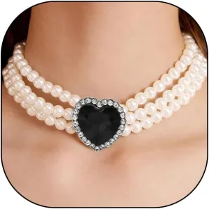 Boho Layered Heart Pearl Choker Necklace for Women Lover,Dainty Crystal Love Pearl Beaded Statement Necklace Trendy Adjustable Jewelry Gifts