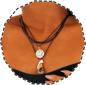 Boho Layered Necklace Conch Pendant Necklace Shell Choker Black Rope Necklace for Women