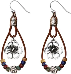 Boho Layered Pendant Necklace for Women Vintage Flower Dangle Earrings Ethnic Style Jewelry