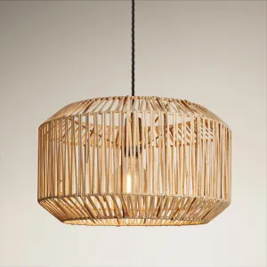 Boho Rattan Ceiling Pendant Light - 18 Inch - Drum - Natural