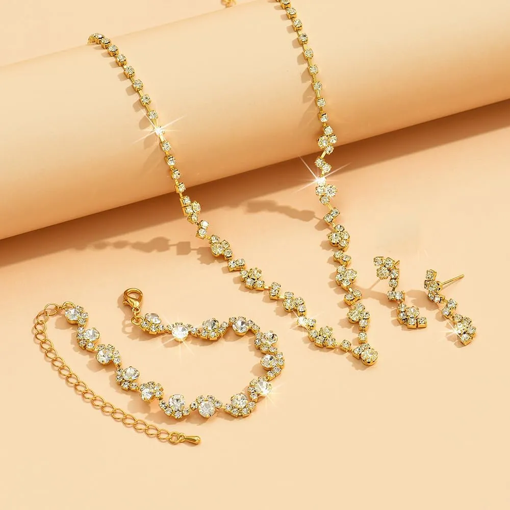 Boho Rose Gold Fashion Prom Shinny Black Rhinestones Choker Necklace Earrings Bracelet Set Dainty Layered Sexy Choker Necklace Gold Silver Black Halloween Christmas Necklace for Women