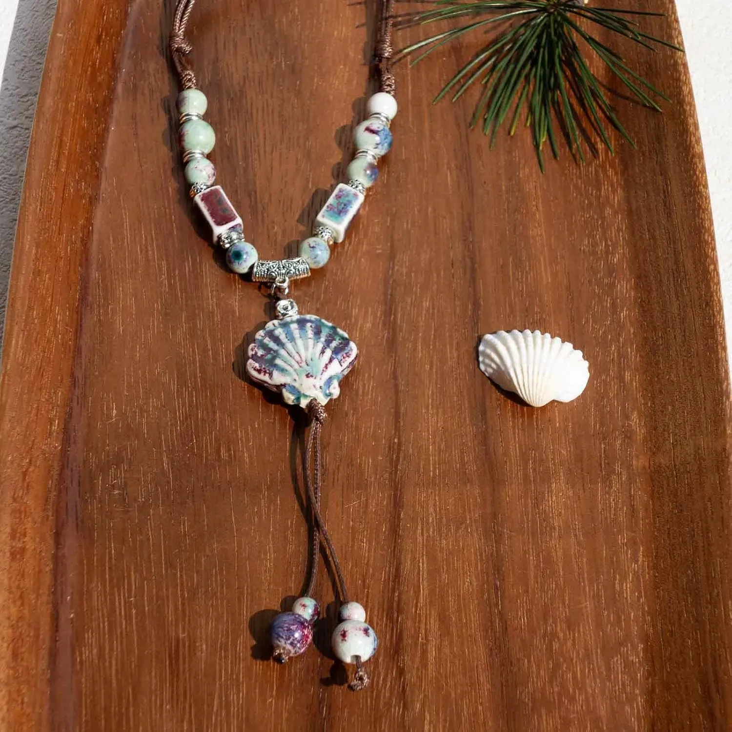 Boho Style Colorful Ceramic Bead Strand Necklace Adjustable Bohemian Jewelry Gift for Women, Fashion Clothing Matching Necklace