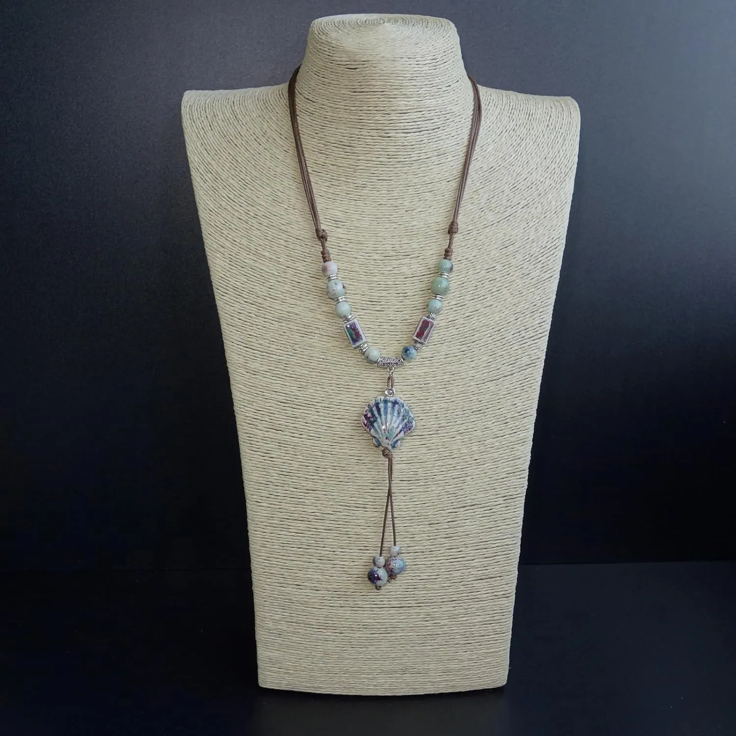 Boho Style Colorful Ceramic Bead Strand Necklace Adjustable Bohemian Jewelry Gift for Women, Fashion Clothing Matching Necklace