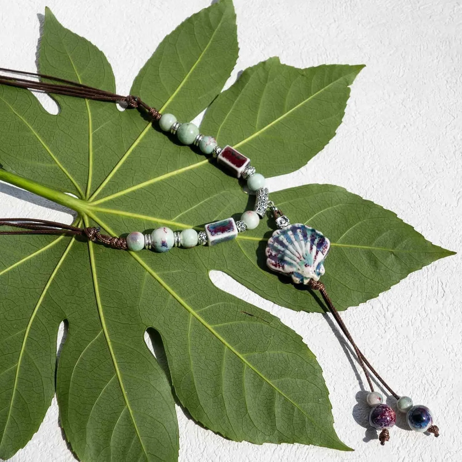 Boho Style Colorful Ceramic Bead Strand Necklace Adjustable Bohemian Jewelry Gift for Women, Fashion Clothing Matching Necklace