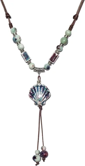 Boho Style Colorful Ceramic Bead Strand Necklace Adjustable Bohemian Jewelry Gift for Women, Fashion Clothing Matching Necklace