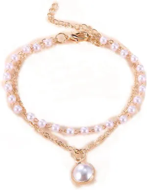 Boho Tiny Pearl Bracelet Gold Layered Pearl Hand Chain Bracelet Vintage Rice Pearls Link Bracelet Friendship Bracelet Jewelry for Women
