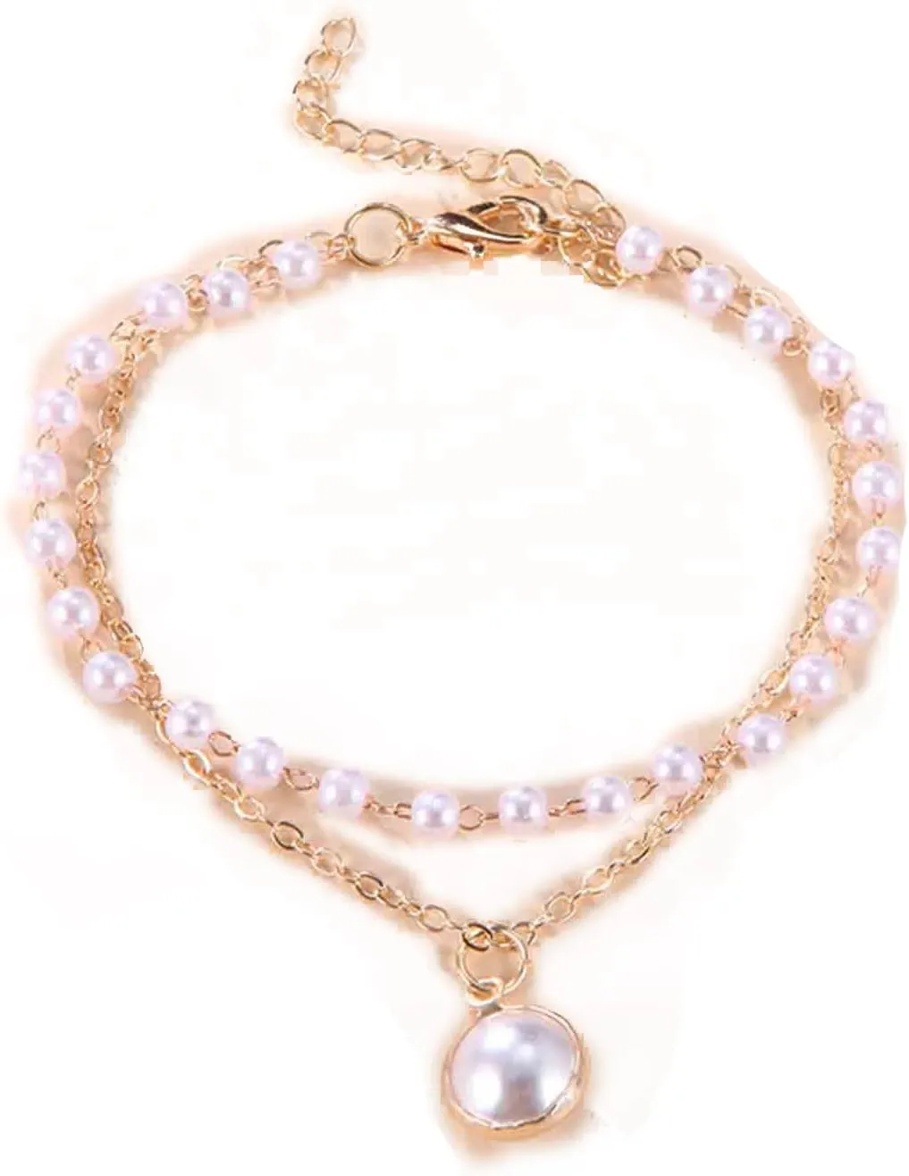 Boho Tiny Pearl Bracelet Gold Layered Pearl Hand Chain Bracelet Vintage Rice Pearls Link Bracelet Friendship Bracelet Jewelry for Women