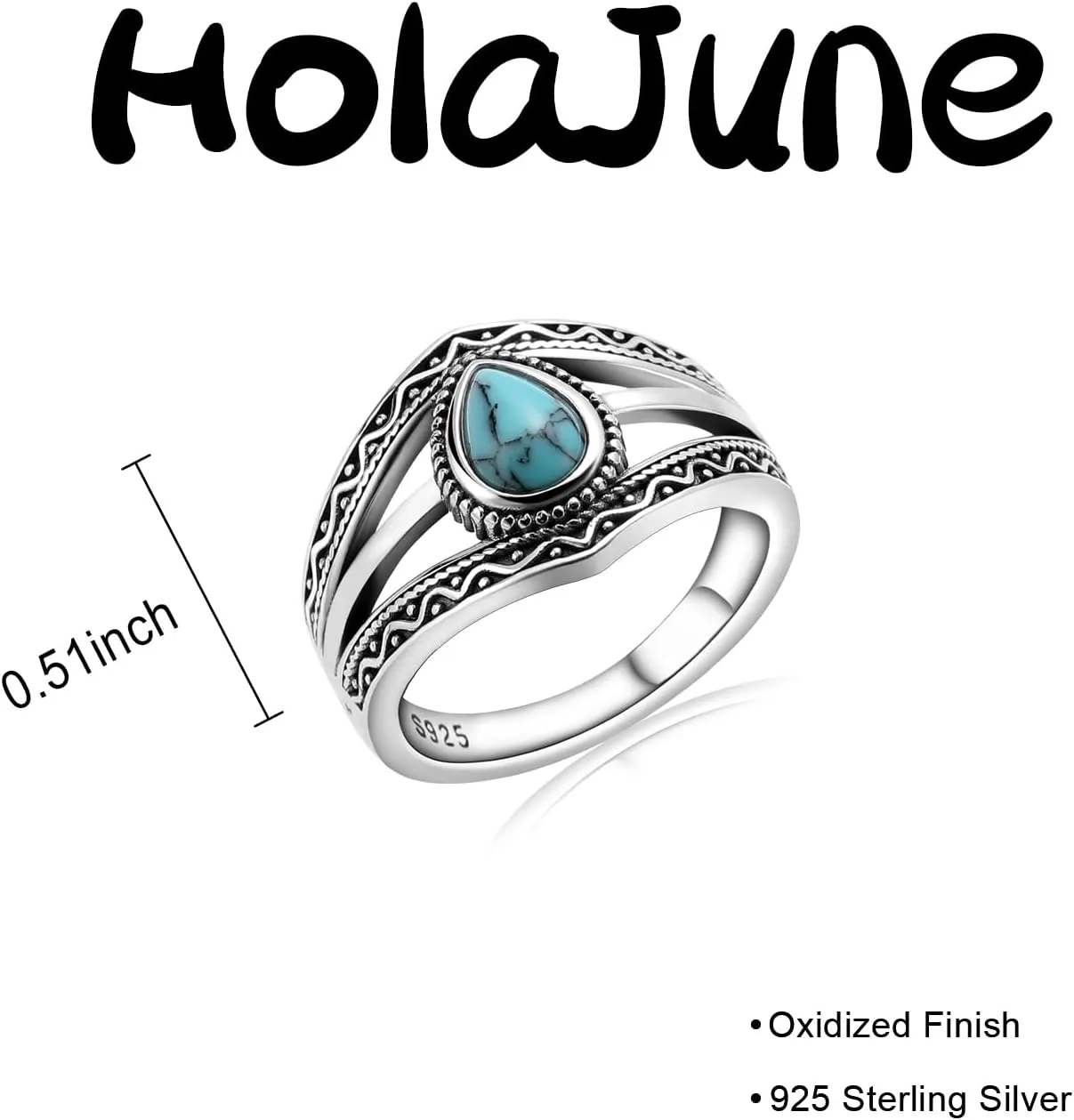 Boho Turquoise Ring for Women Sterling Silver Western Style Statement Ring Bohemian Jewelry Gifts