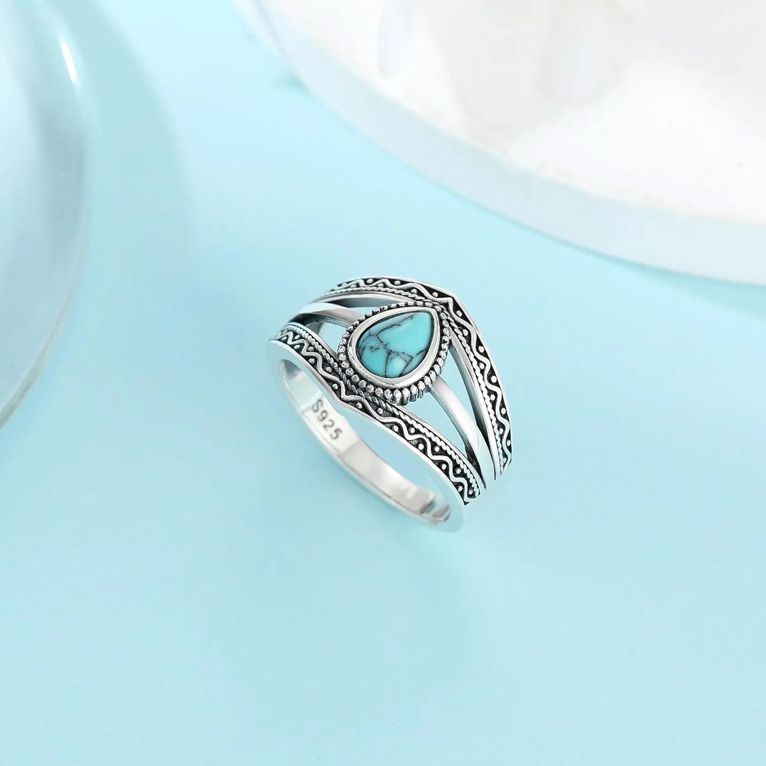 Boho Turquoise Ring for Women Sterling Silver Western Style Statement Ring Bohemian Jewelry Gifts
