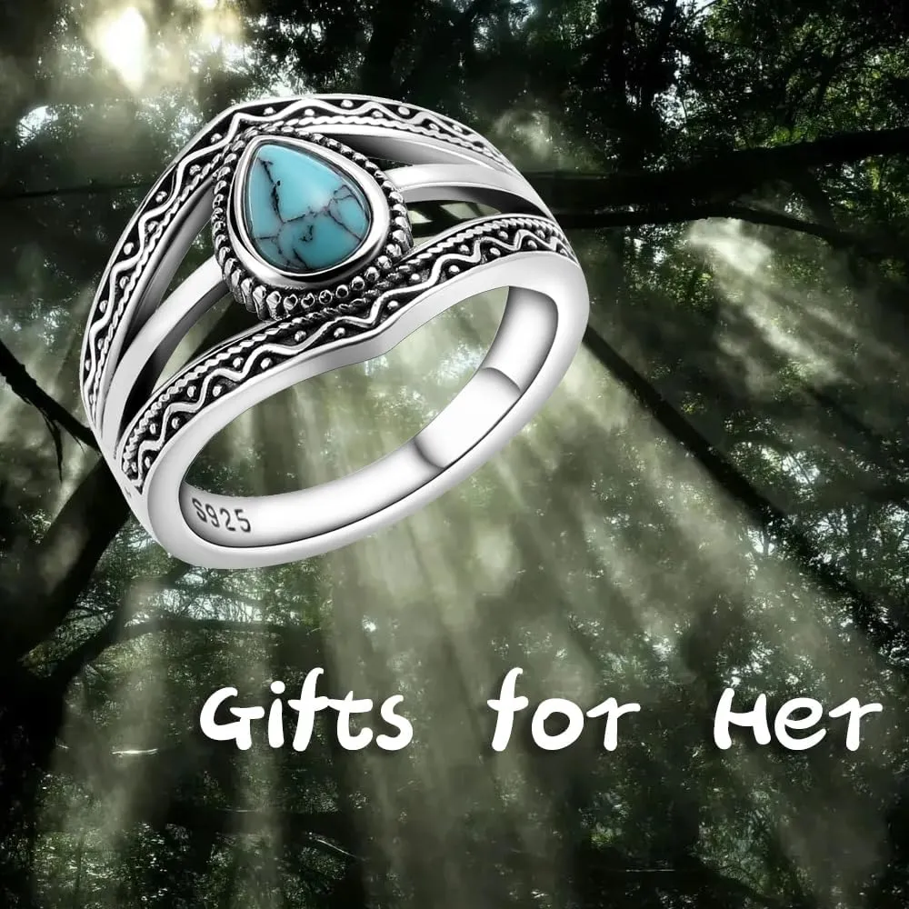 Boho Turquoise Ring for Women Sterling Silver Western Style Statement Ring Bohemian Jewelry Gifts