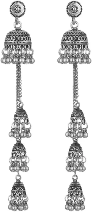 Boho Vintage Jhumka Jhumki Tassel Dangle Statement Earrings for Women Girls Oxidized Jewelry Long Drop Chandelier Earring Traditional Ethnic Gypsy Beads Bohemian Bollywood Indian Jewelry Gift