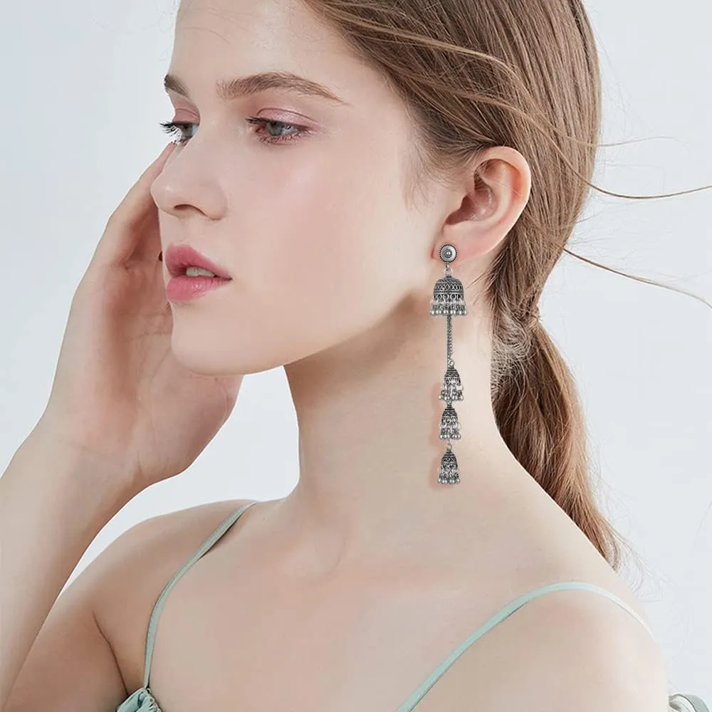 Boho Vintage Jhumka Jhumki Tassel Dangle Statement Earrings for Women Girls Oxidized Jewelry Long Drop Chandelier Earring Traditional Ethnic Gypsy Beads Bohemian Bollywood Indian Jewelry Gift
