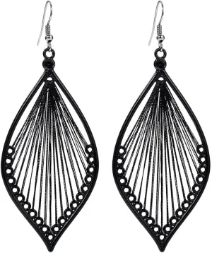 Boho Woven Geometric Earrings Drop Black Jewelry Fashion Silk Earring Dangle for Women