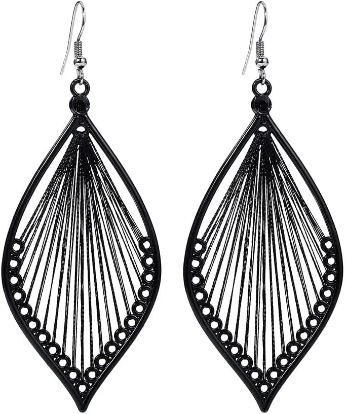 Boho Woven Geometric Earrings Drop Black Jewelry Fashion Silk Earring Dangle for Women