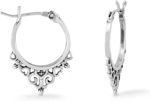 Boma Jewelry Sterling Silver Bohemian Filigree Snap Down Hoop Earrings
