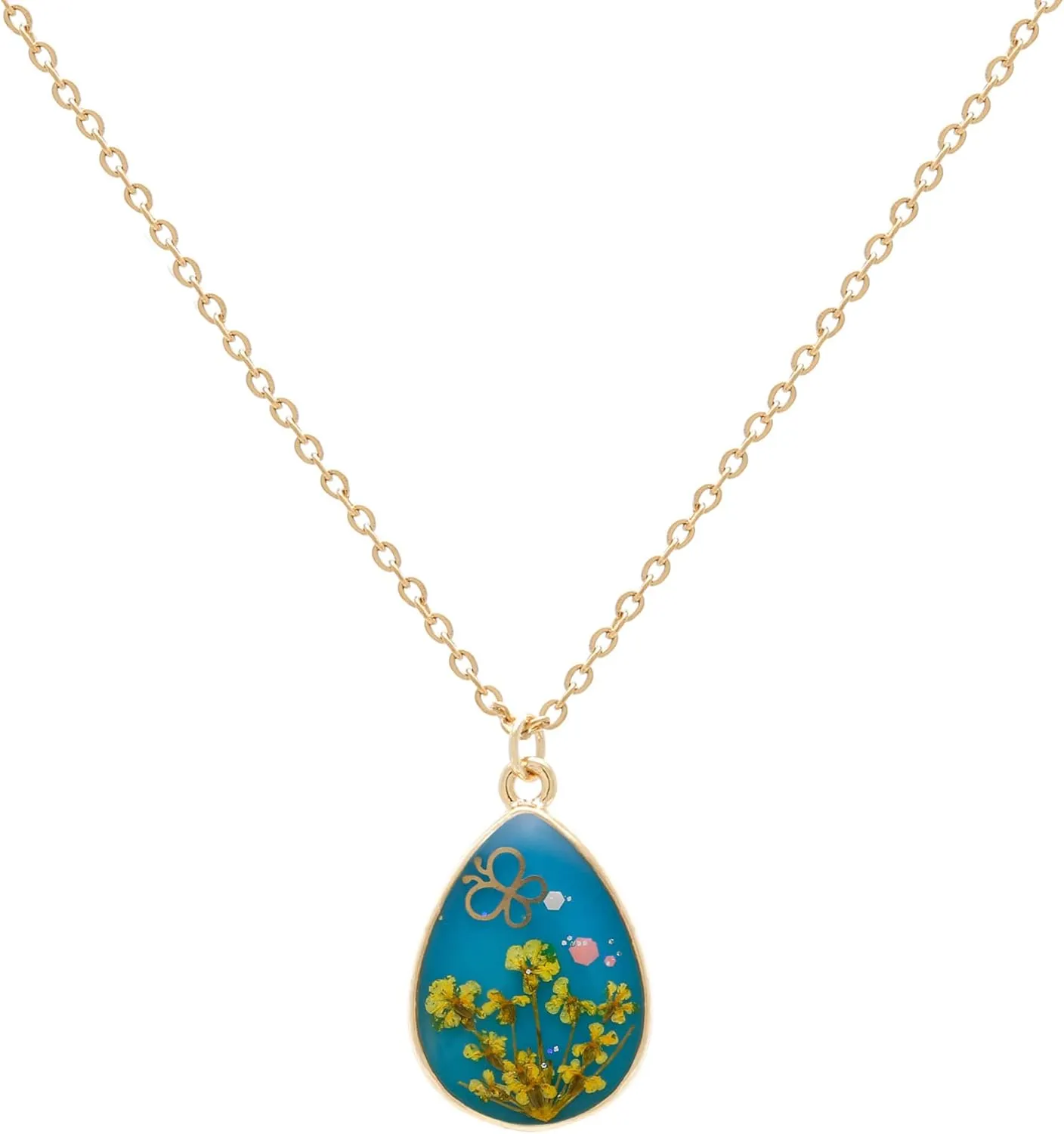 BONALUNA Bohemian Multi Colored Pressed Flower Circle Oval Pandent Handmade Necklace for Women